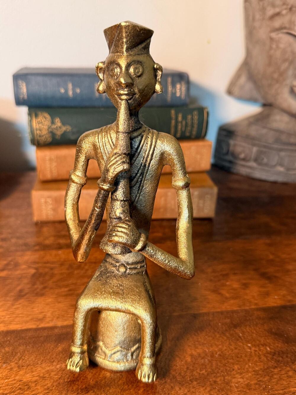 Vintage Brass Tribal Musician Figurine – Mid Century Boho Decor
